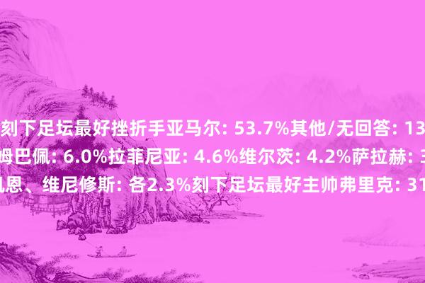 刻下足坛最好挫折手亚马尔: 53.7%其他/无回答: 13.5%登贝莱: 6.9%姆巴佩: 6.0%拉菲尼亚: 4.6%维尔茨: 4.2%萨拉赫: 3.7%哈兰德: 2.8%凯恩、维尼修斯: 各2.3%刻下足坛最好主帅弗里克: 31.9%路易斯-恩里克: 16.7%哈维-阿隆索: 11.6%瓜迪奥拉: 9.3%斯洛特: 8.8%西蒙尼-因扎吉: 6.5%其他/无回答: 10.6%阿尔特塔、安切洛蒂